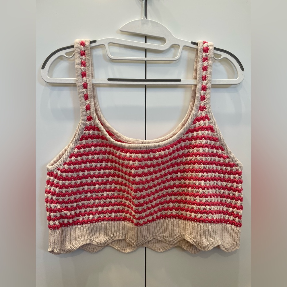Striped Pink and Cream Knit Crop Top